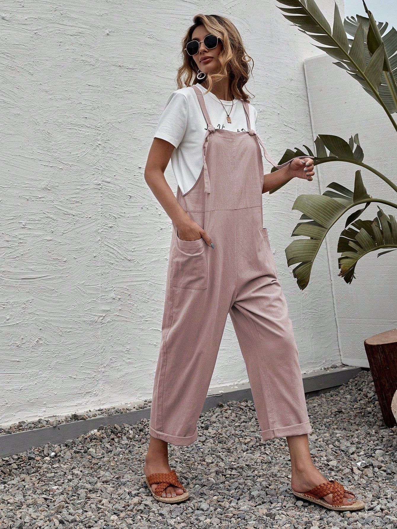 LUNE Solid Dual Pocket Suspender Jumpsuit