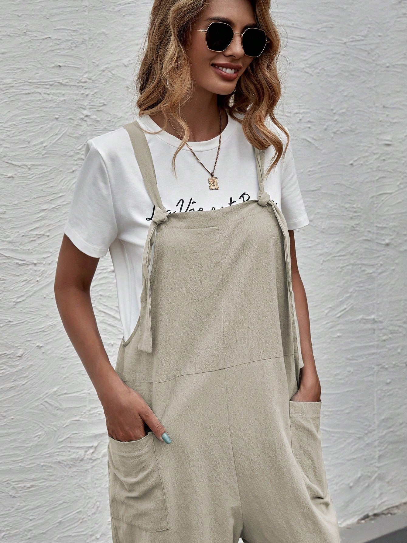 LUNE Solid Dual Pocket Suspender Jumpsuit