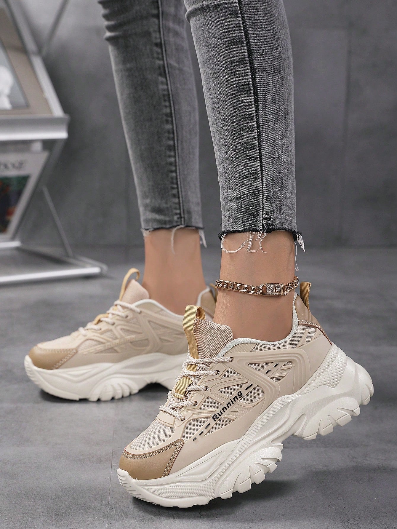 Women's Chunky Shoes 2023 Autumn New Personality Splicing Comfortable Shoes Popular Thick-soled Casual Sports Shoes