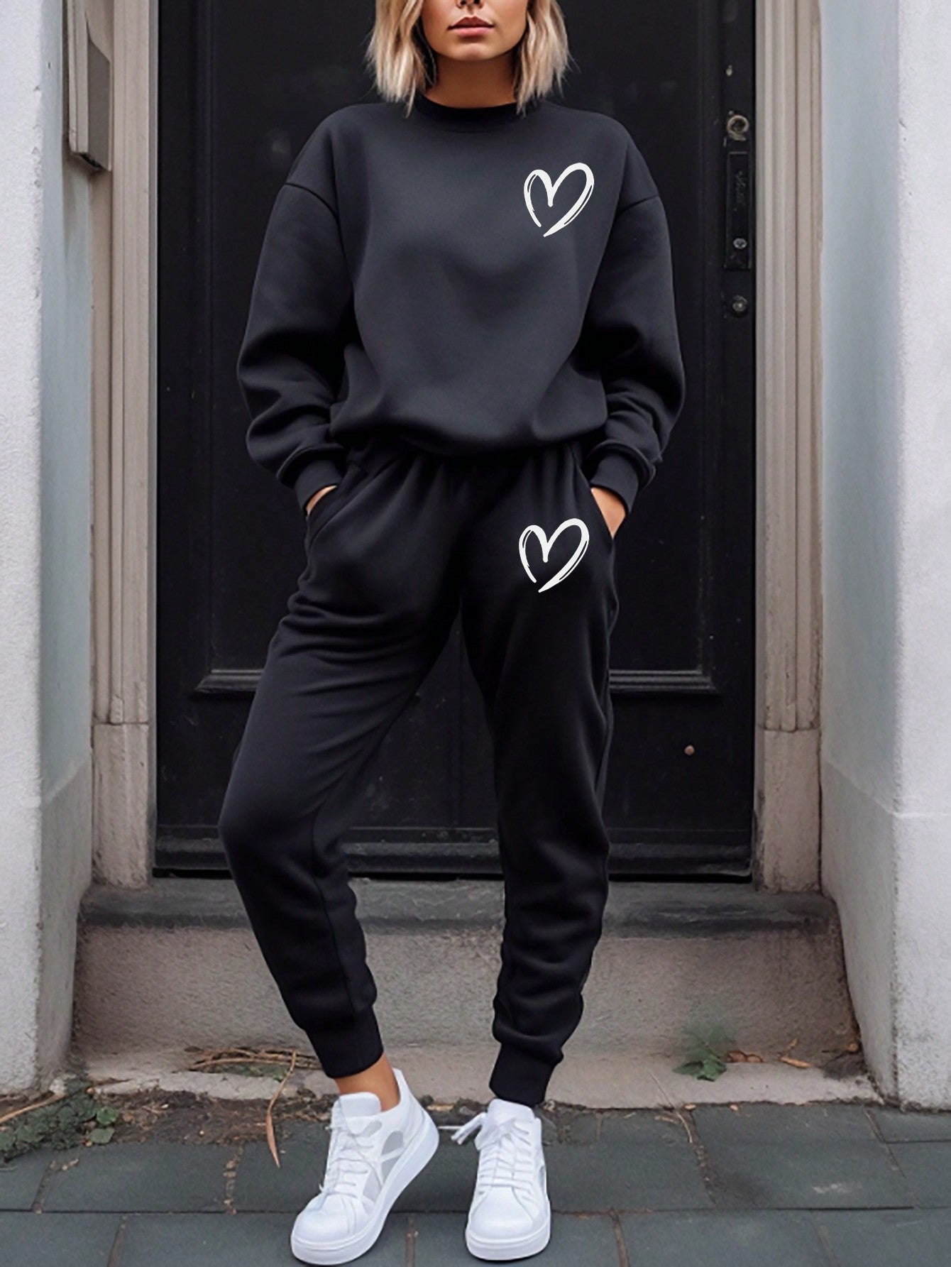 Letter Graphic Drop Shoulder Sweatshirt & Sweatpants