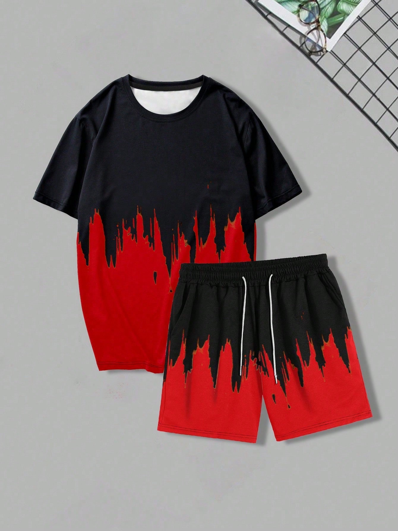 Manfinity LEGND Men Colorblock Tee & Drawstring Waist Shorts