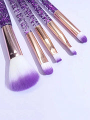 5pcs Purple Glitter Makeup Brushes Set For Women Including Professional Eye Shadow Brush And Face Powder Brush, Gift Boxed