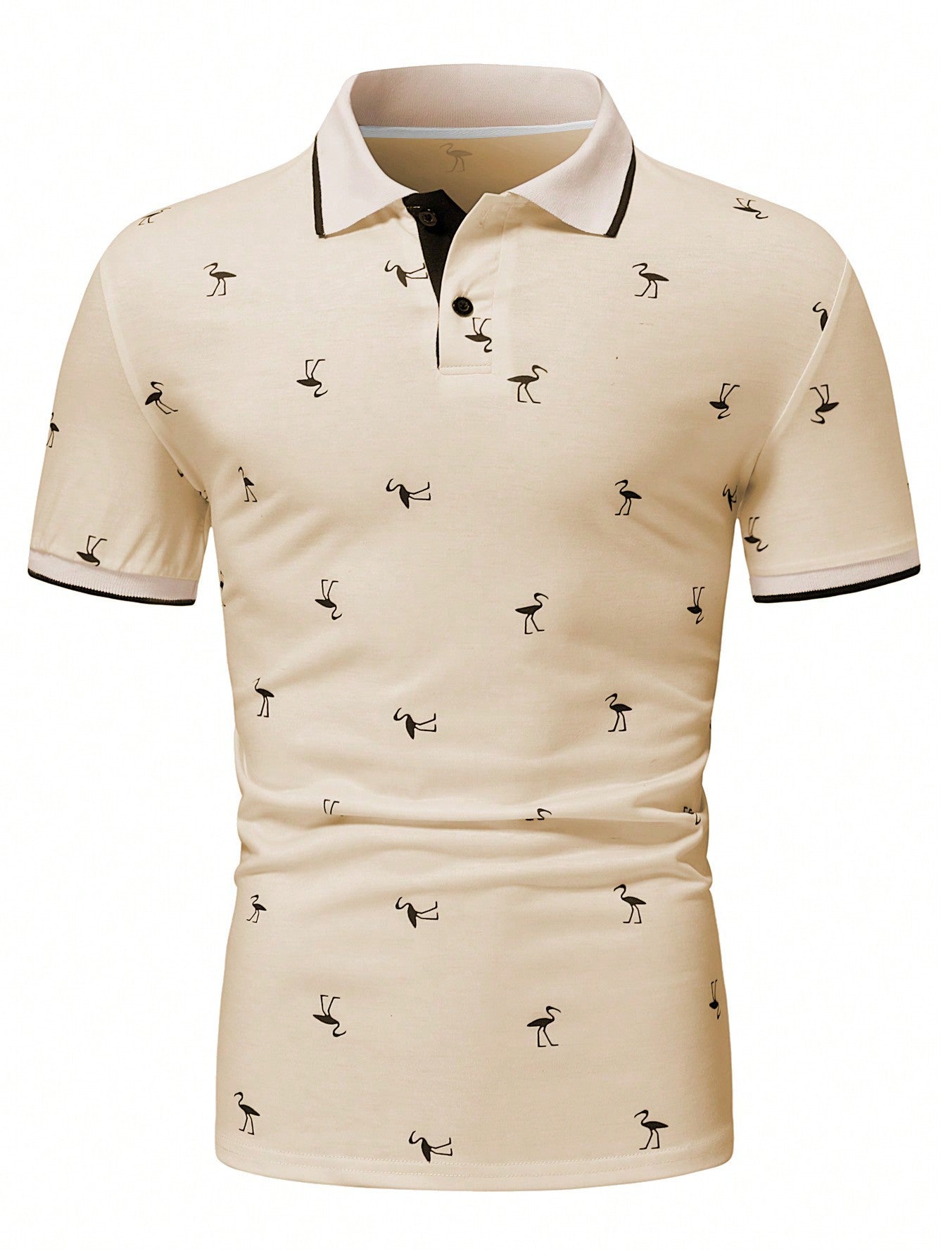 Manfinity RSRT Men Flamingo Print Contrast Trim Polo Shirt