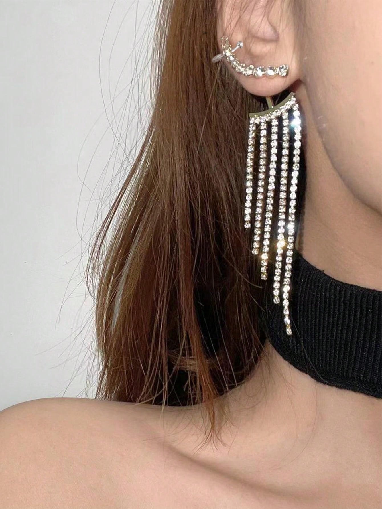 1pair Elaborate Alloy Front & Back Fringe Drop Earrings For Women's Evening Party