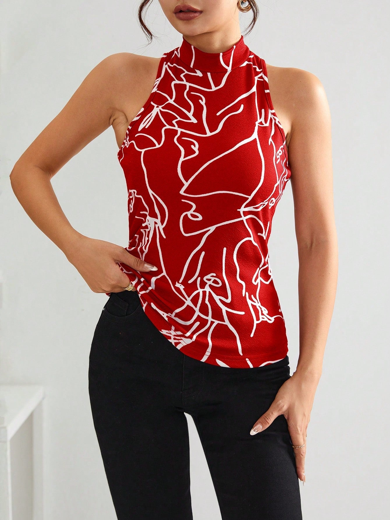 Privé Graphic Print Mock Neck Tank Top