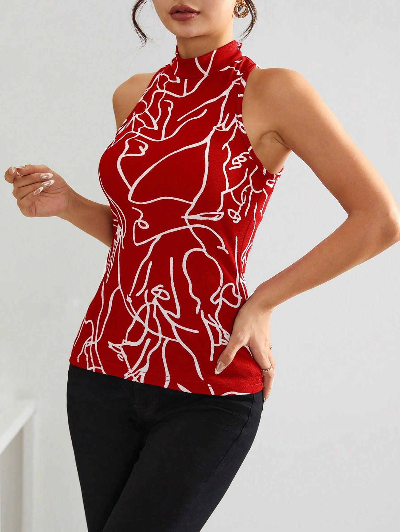 Privé Graphic Print Mock Neck Tank Top