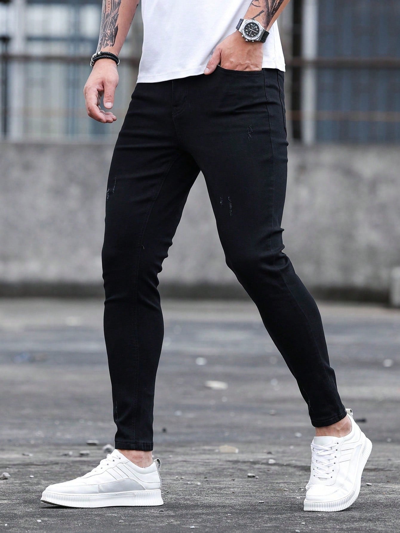 Manfinity Homme Men Cotton Cat Scratch Skinny Jeans