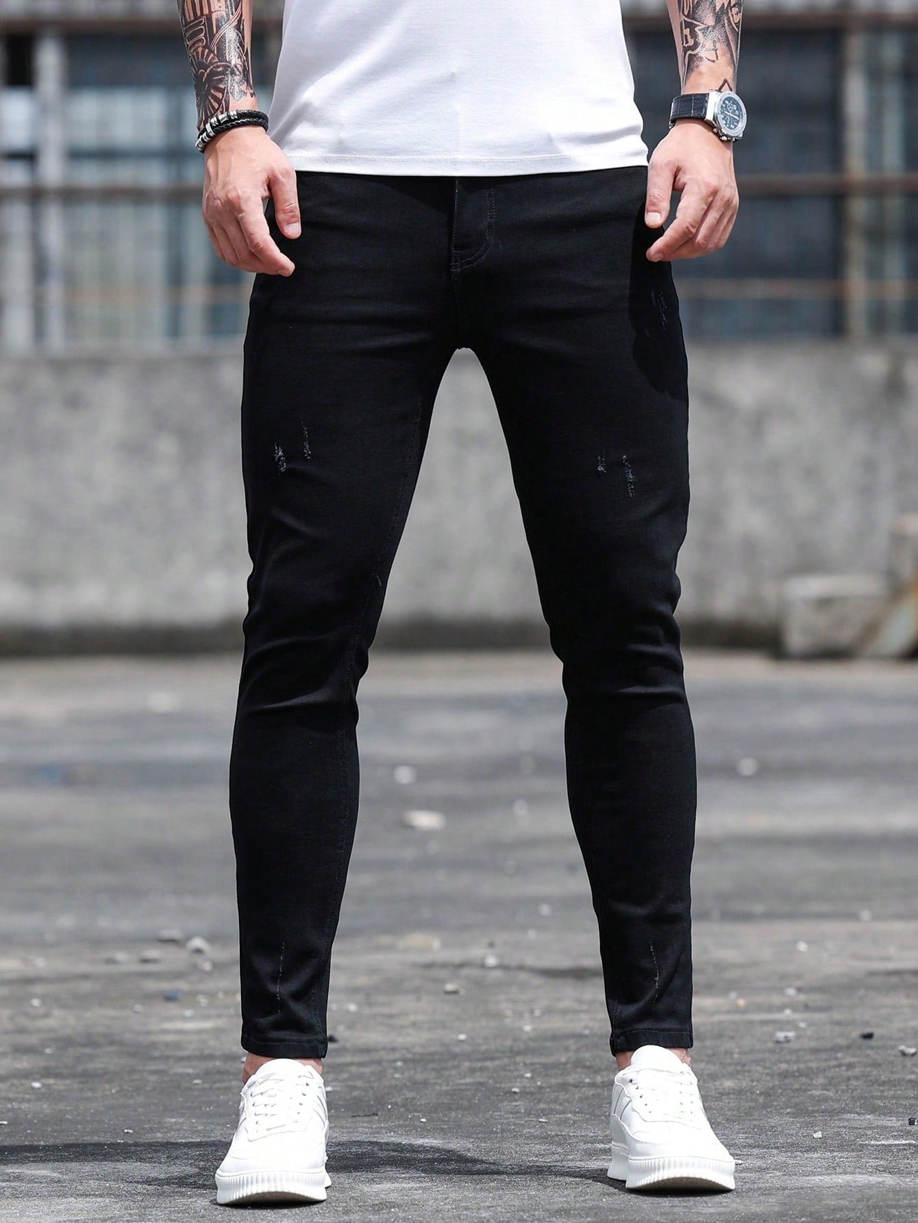 Manfinity Homme Men Cotton Cat Scratch Skinny Jeans