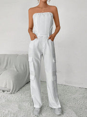 Solid Color Long Tube Jumpsuit