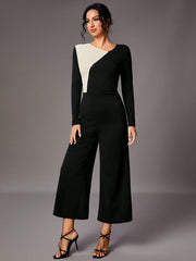 Tall Women'S Color Block Asymmetric Collar Jumpsuit