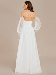 EVER-PRETTY Off Shoulder Pearl Puff Sleeves Sexy Elegant Wedding Dress