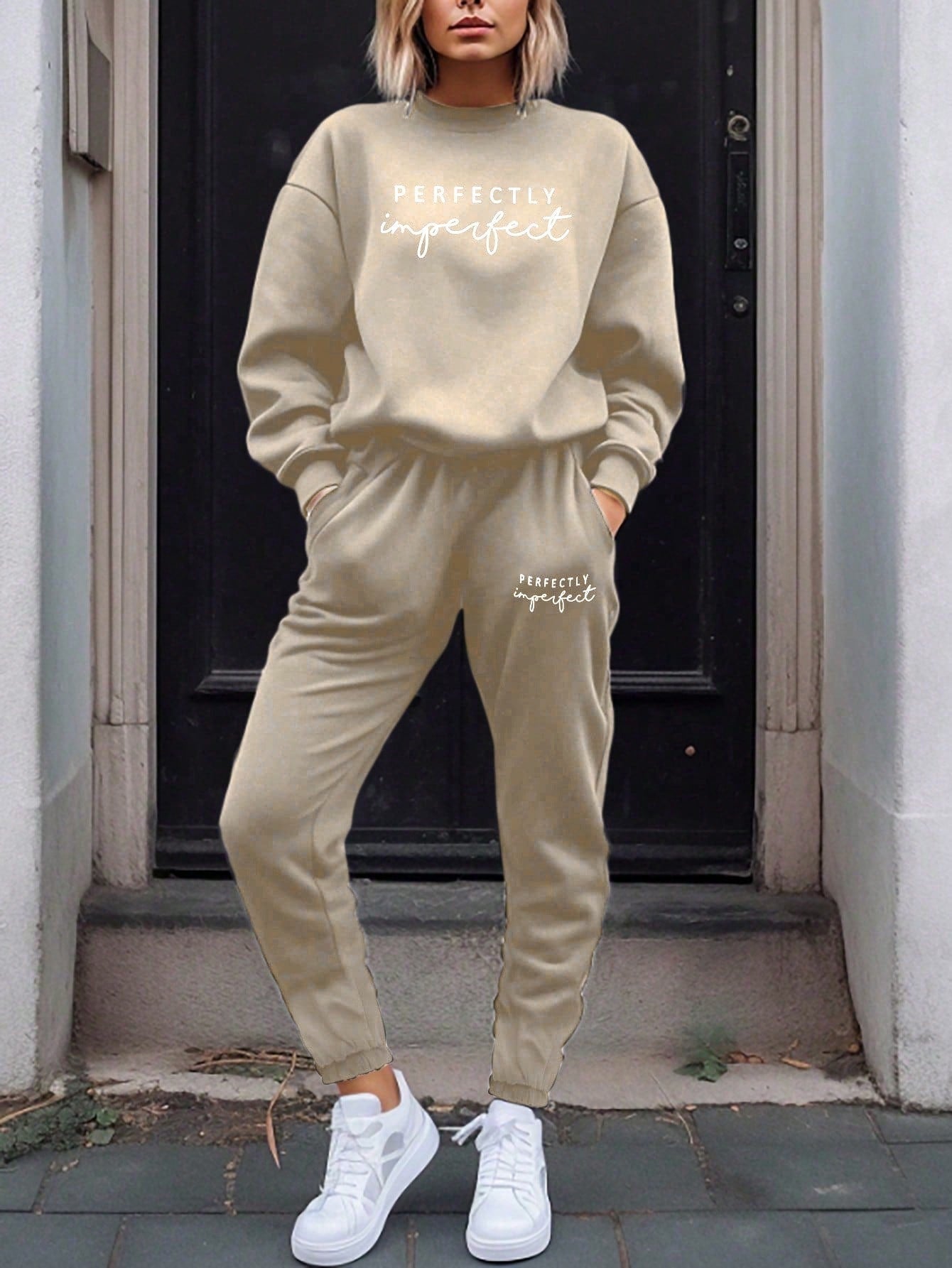 Letter Graphic Drop Shoulder Sweatshirt & Sweatpants