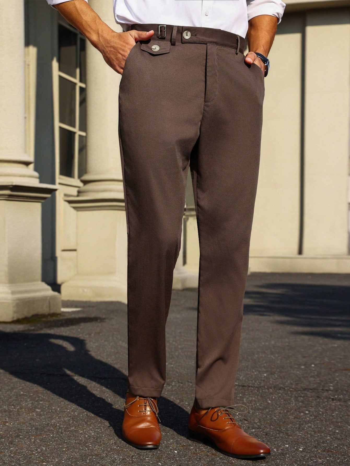 Men's Solid Color Slanted Pocket Tapered Dress Pants