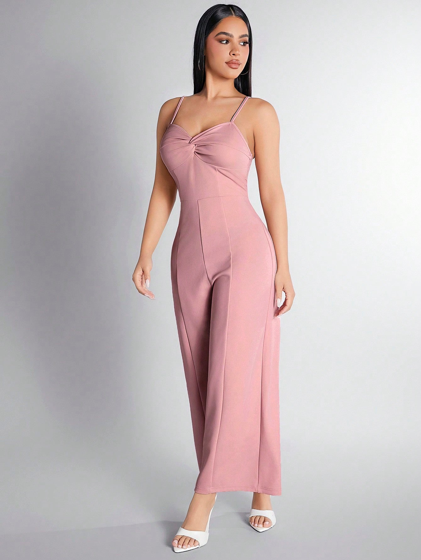 PETITE Knotted Detail Spaghetti Strap Wide Leg Jumpsuit