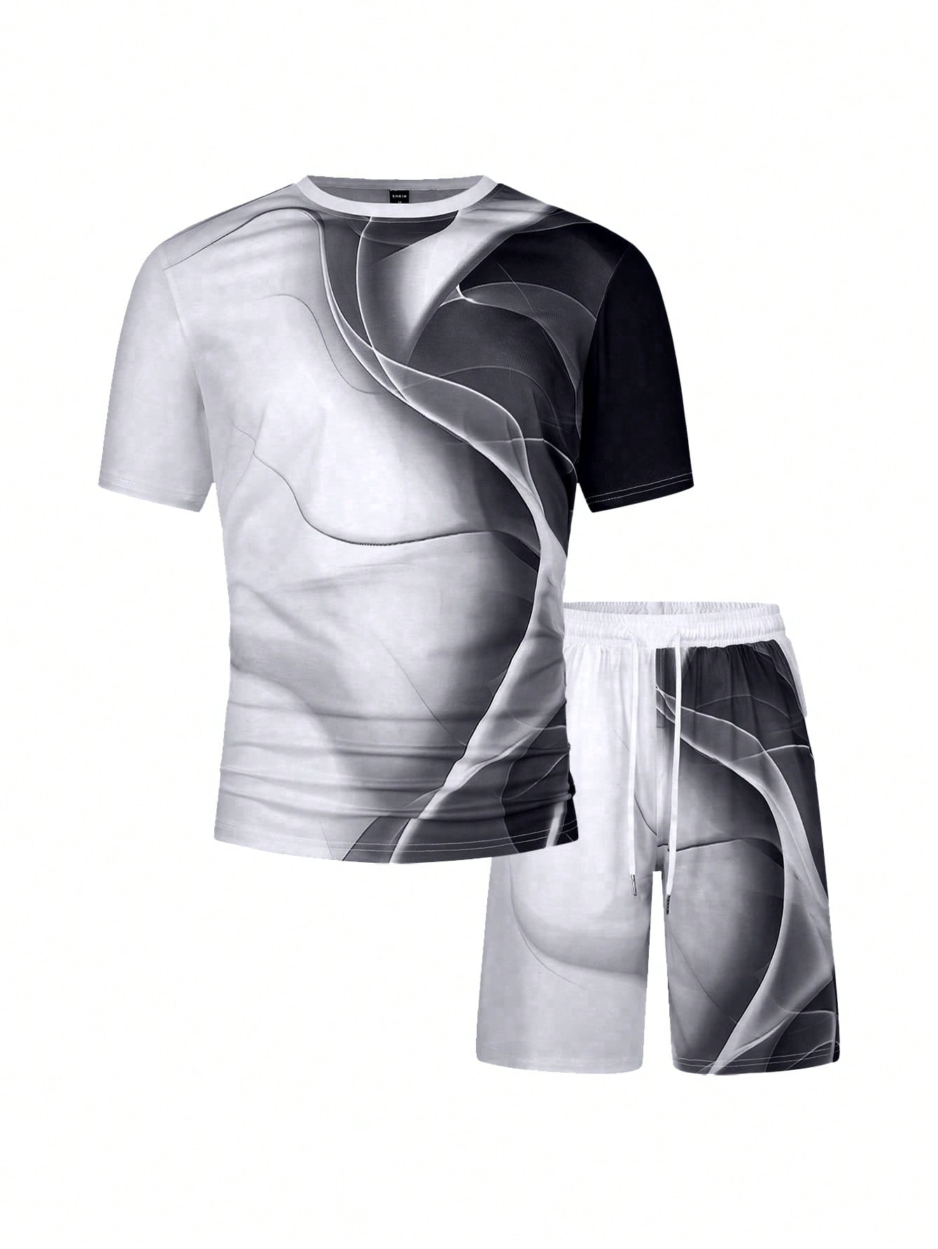 Manfinity Men Graphic Print Colorblock Tee & Drawstring Waist Shorts