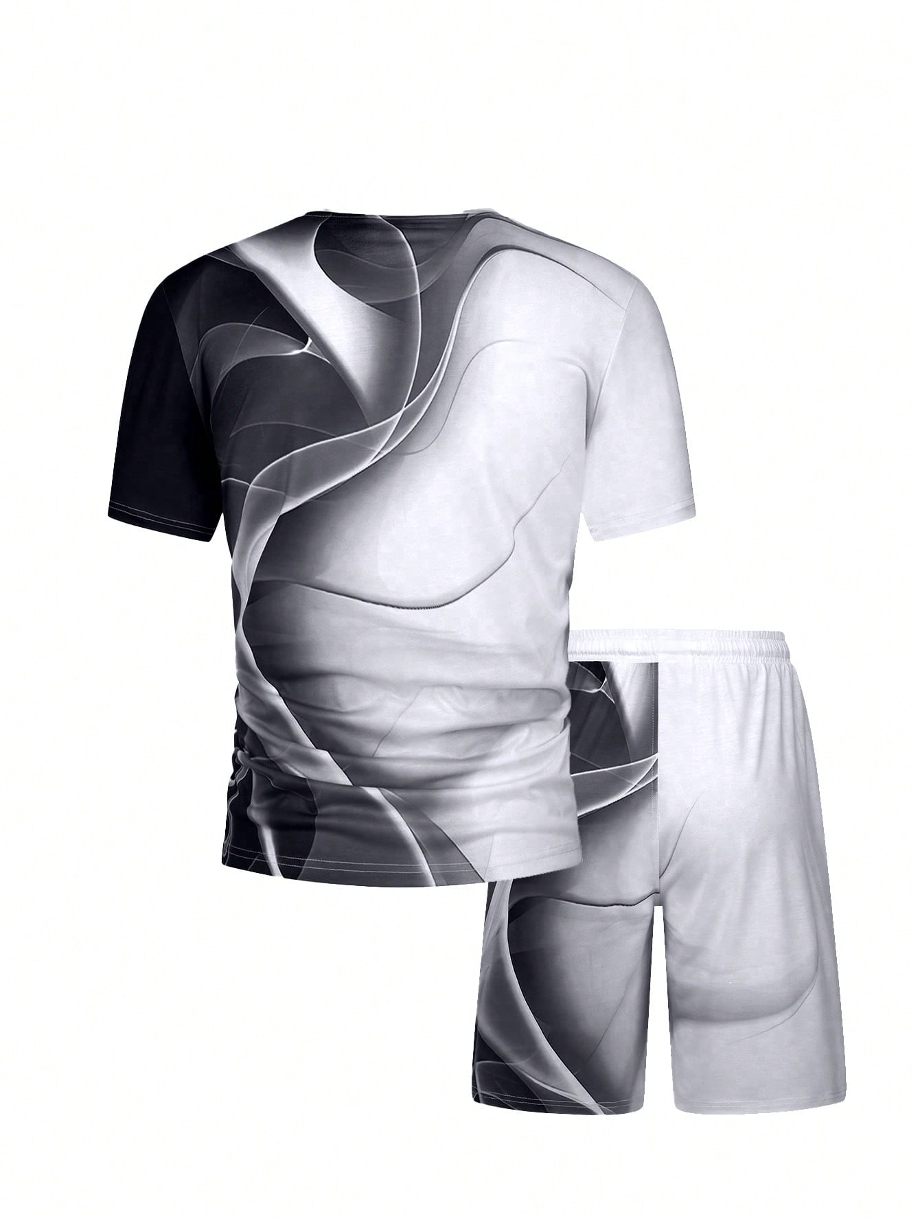 Manfinity Men Graphic Print Colorblock Tee & Drawstring Waist Shorts