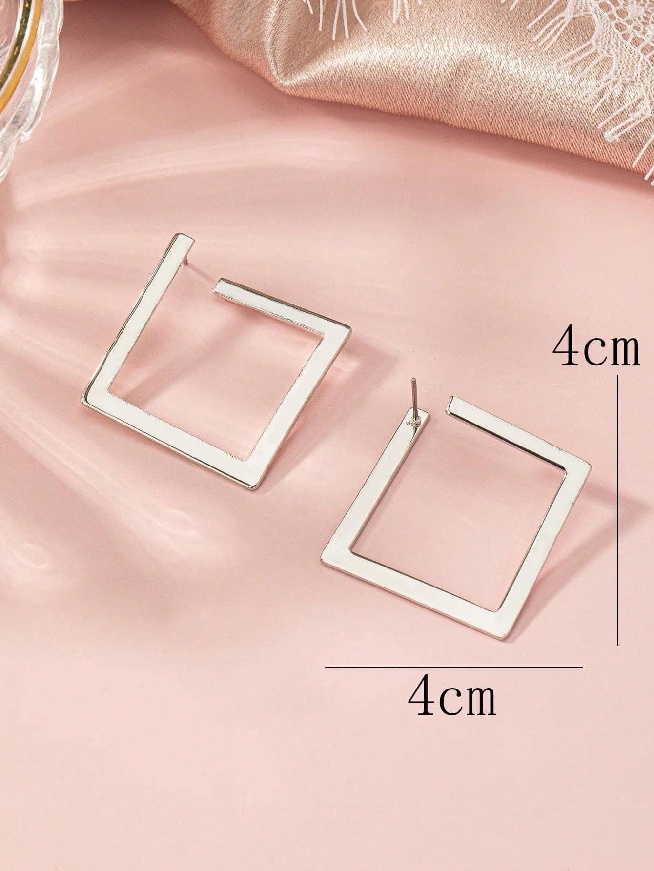 1pair Fashion Square Design Stud Earrings For Women For Daily Decoration