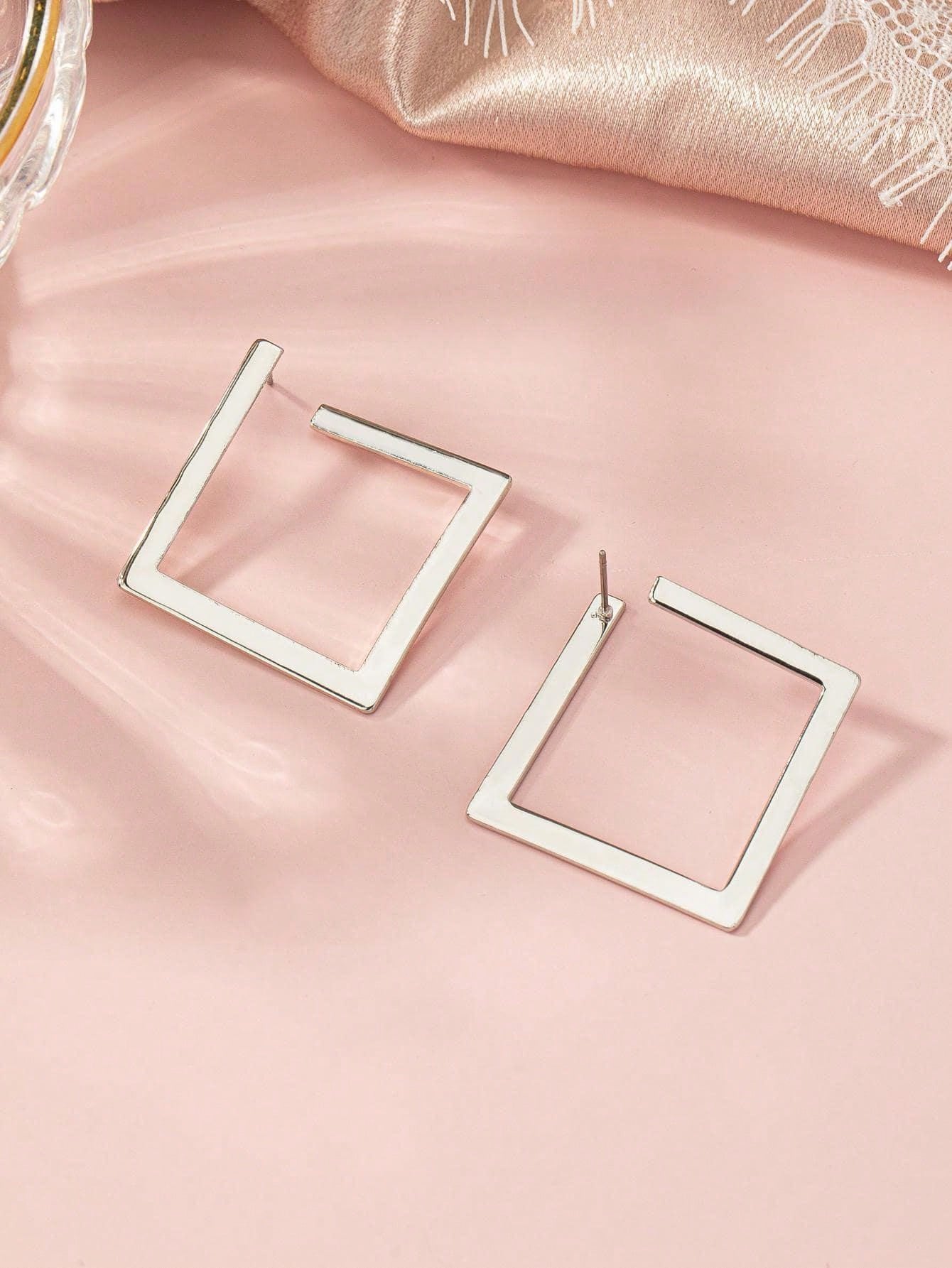 1pair Fashion Square Design Stud Earrings For Women For Daily Decoration