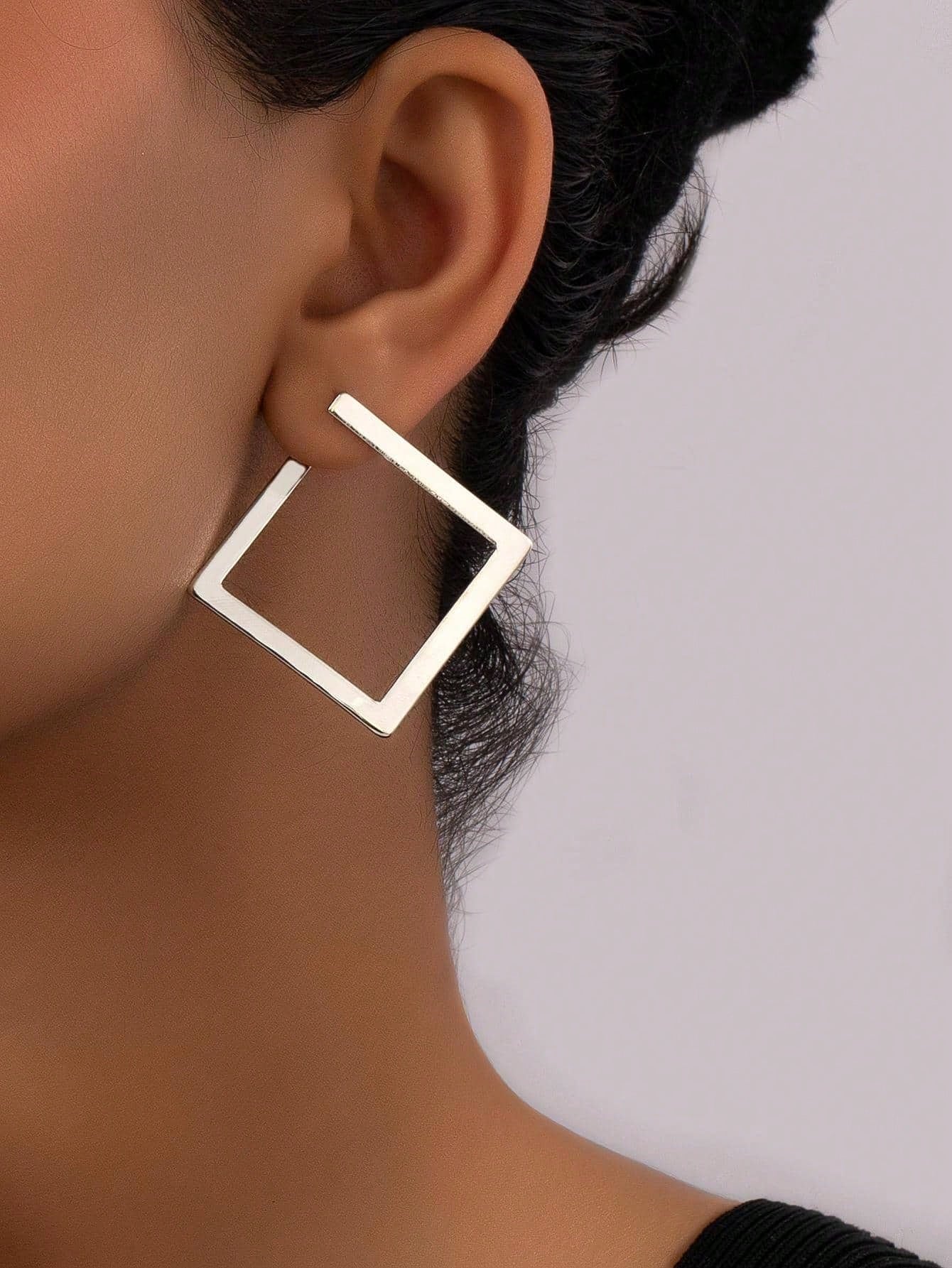 1pair Fashion Square Design Stud Earrings For Women For Daily Decoration