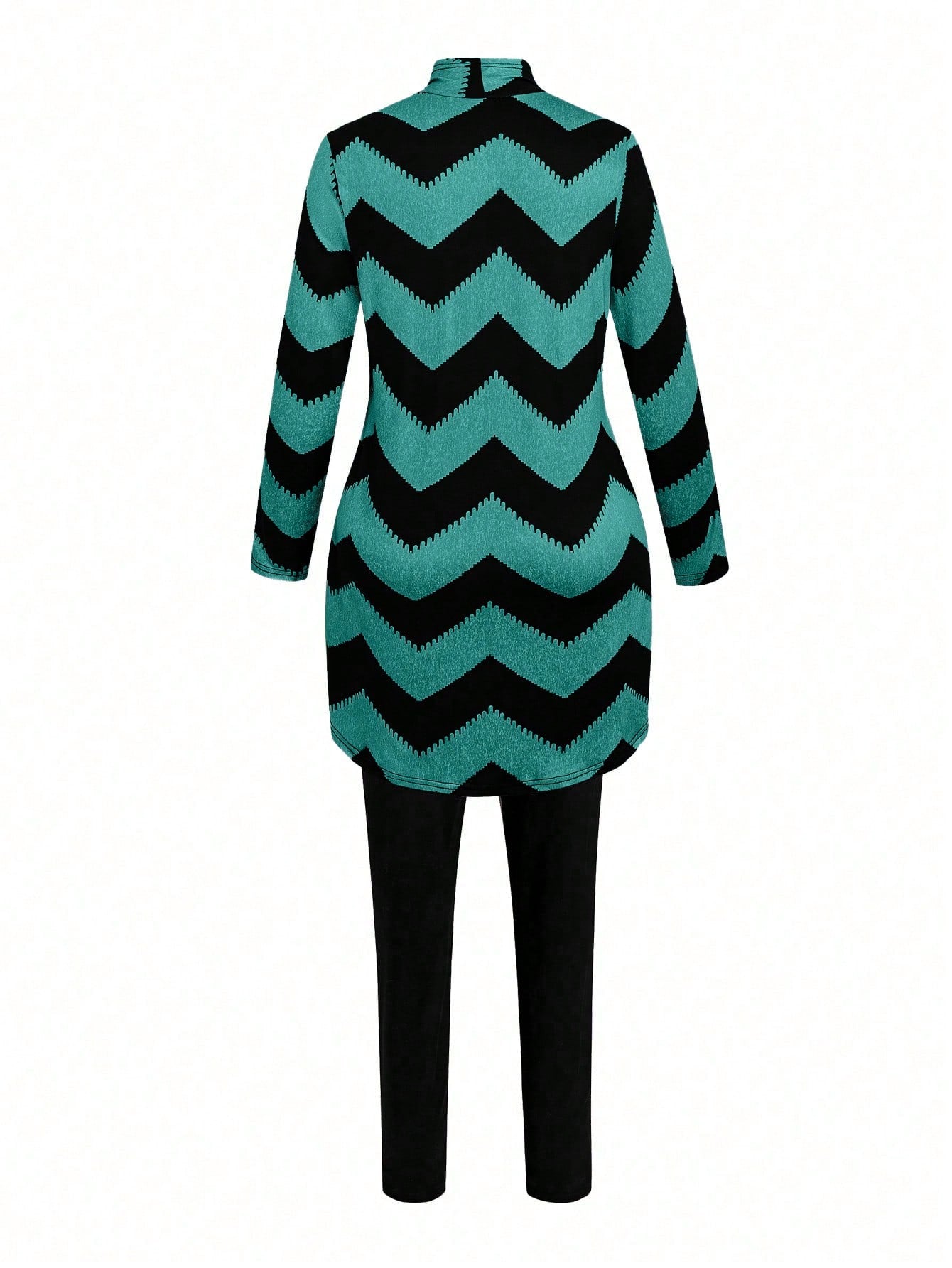 LUNE Plus Chevron Print Open Front Coat & Pants