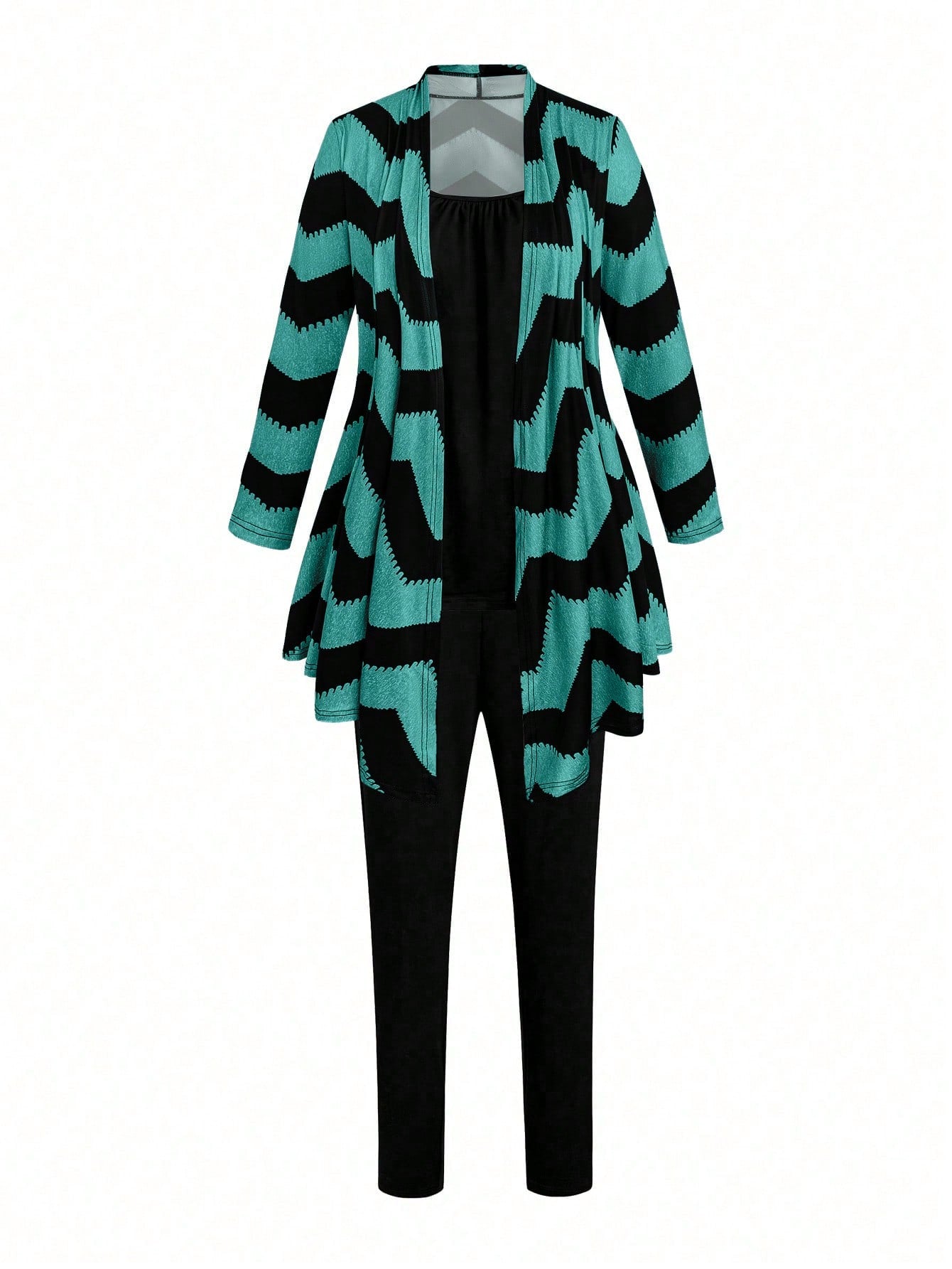 LUNE Plus Chevron Print Open Front Coat & Pants