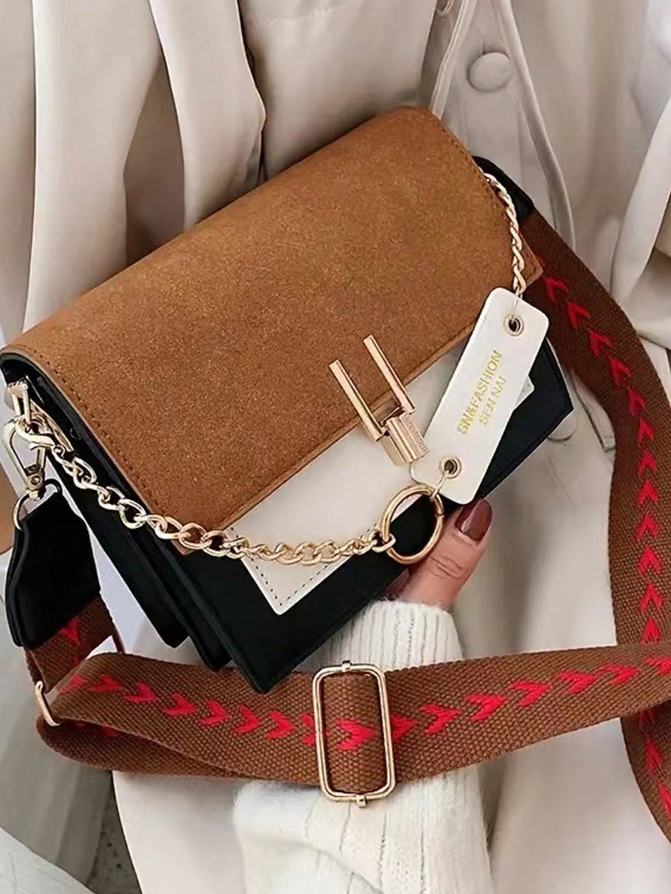 Trendy Flap Square Bag, Women's Fashion Pu Purse, Stylish Chain Decor Crossbody Bag