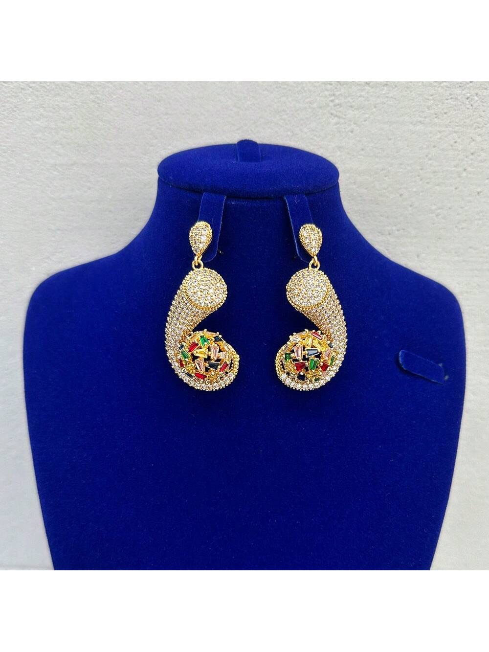 Luxury Evening 2pcs Bridal Jewelry Set With Micro Pave Colorful Cubic Zirconia Necklace And Earrings, For Women'S Daily Wear