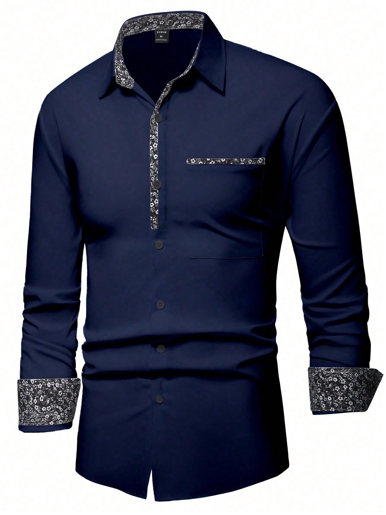 Manfinity Mode Men's Long Sleeve Shirt With Patchwork Small Floral Pattern