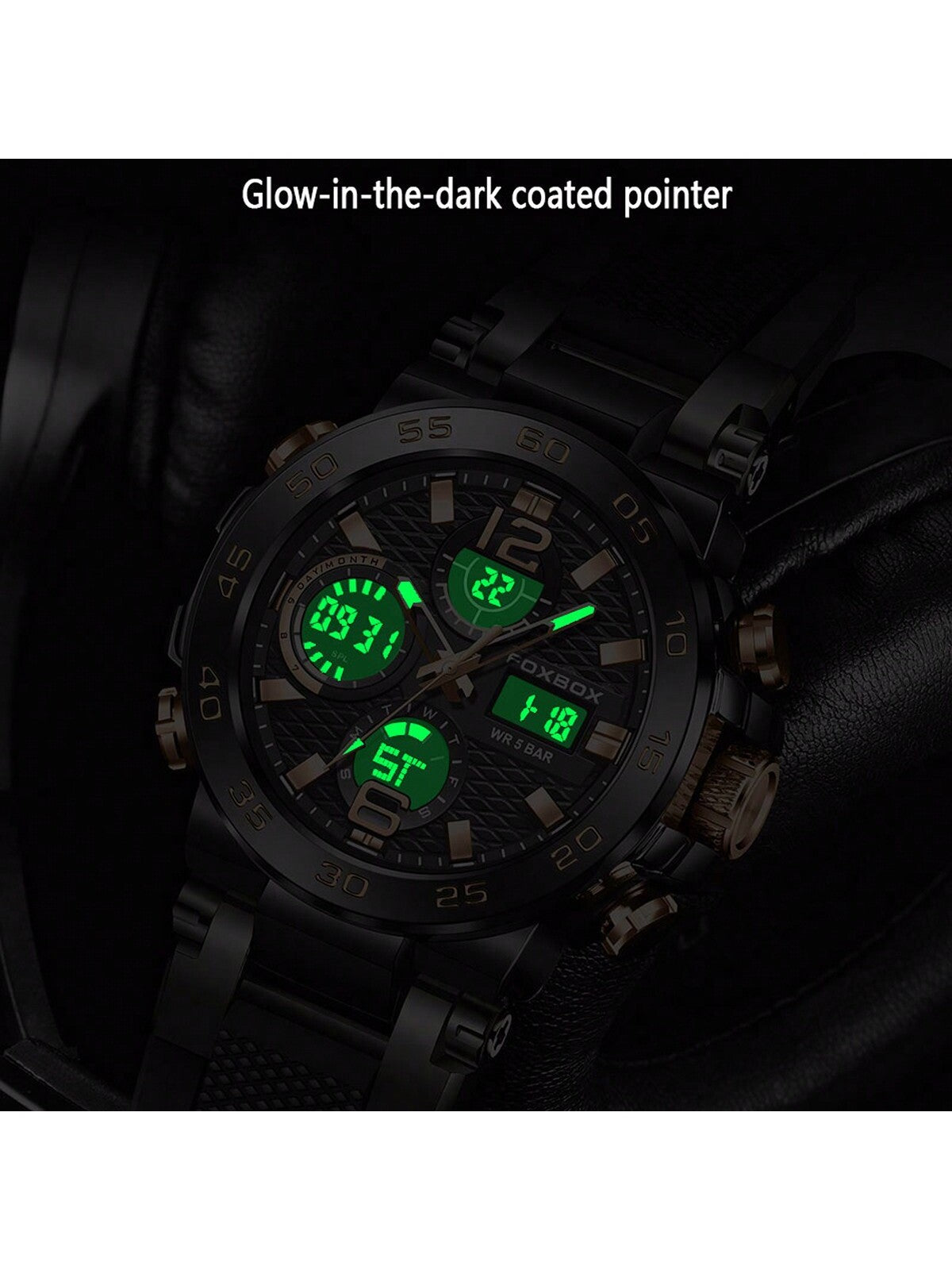 Fox Box Men Watch Sports Watch, Fashion Dual Display Nightlight Alarm ClockWaterproof Electronic Watch