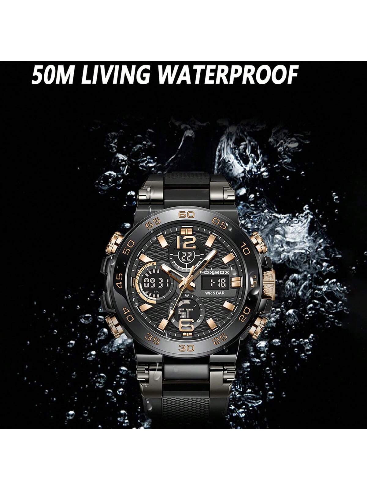 Fox Box Men Watch Sports Watch, Fashion Dual Display Nightlight Alarm ClockWaterproof Electronic Watch