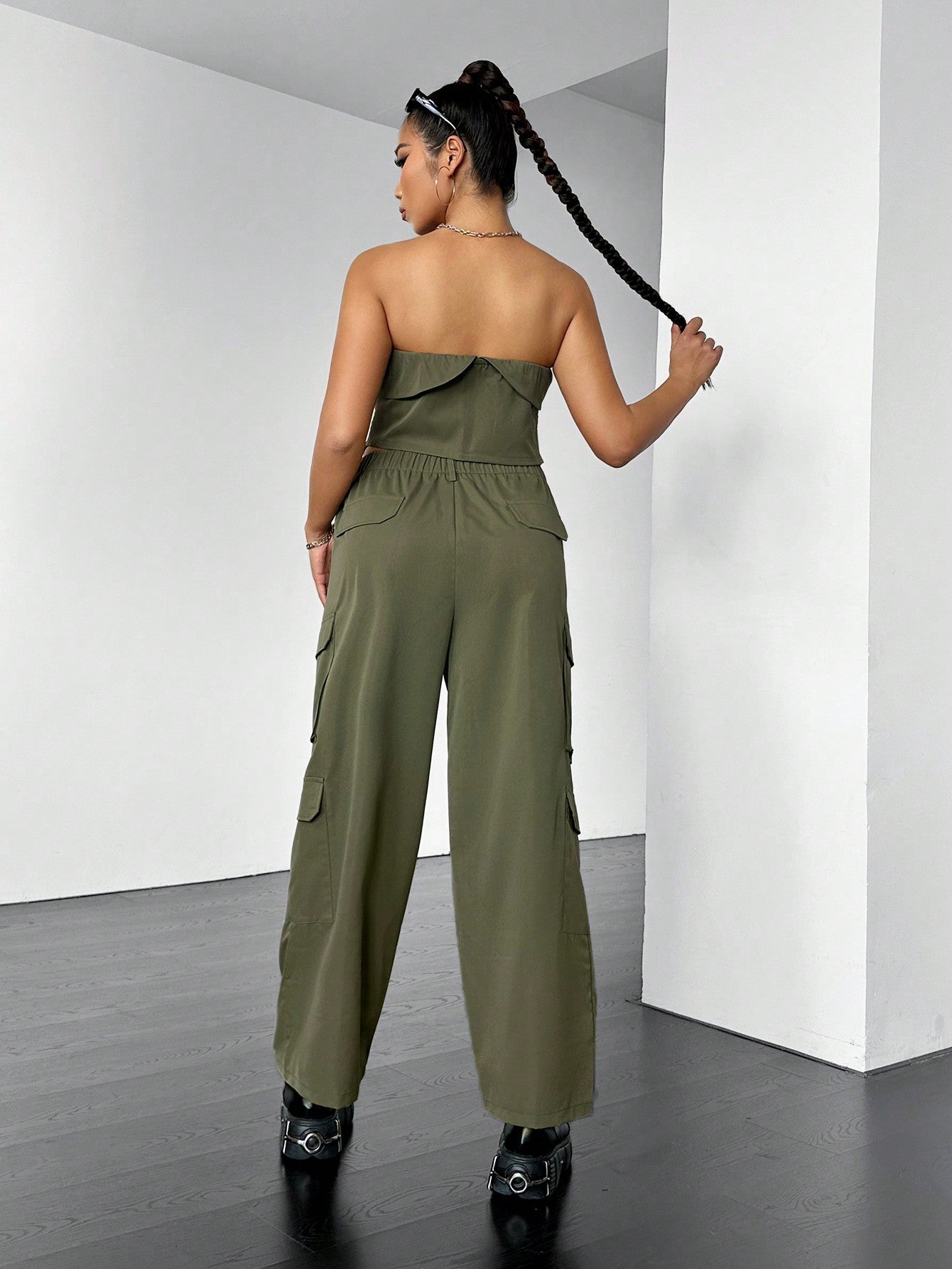 Coolane Plus Size Tube Top And Culotte Pants Set