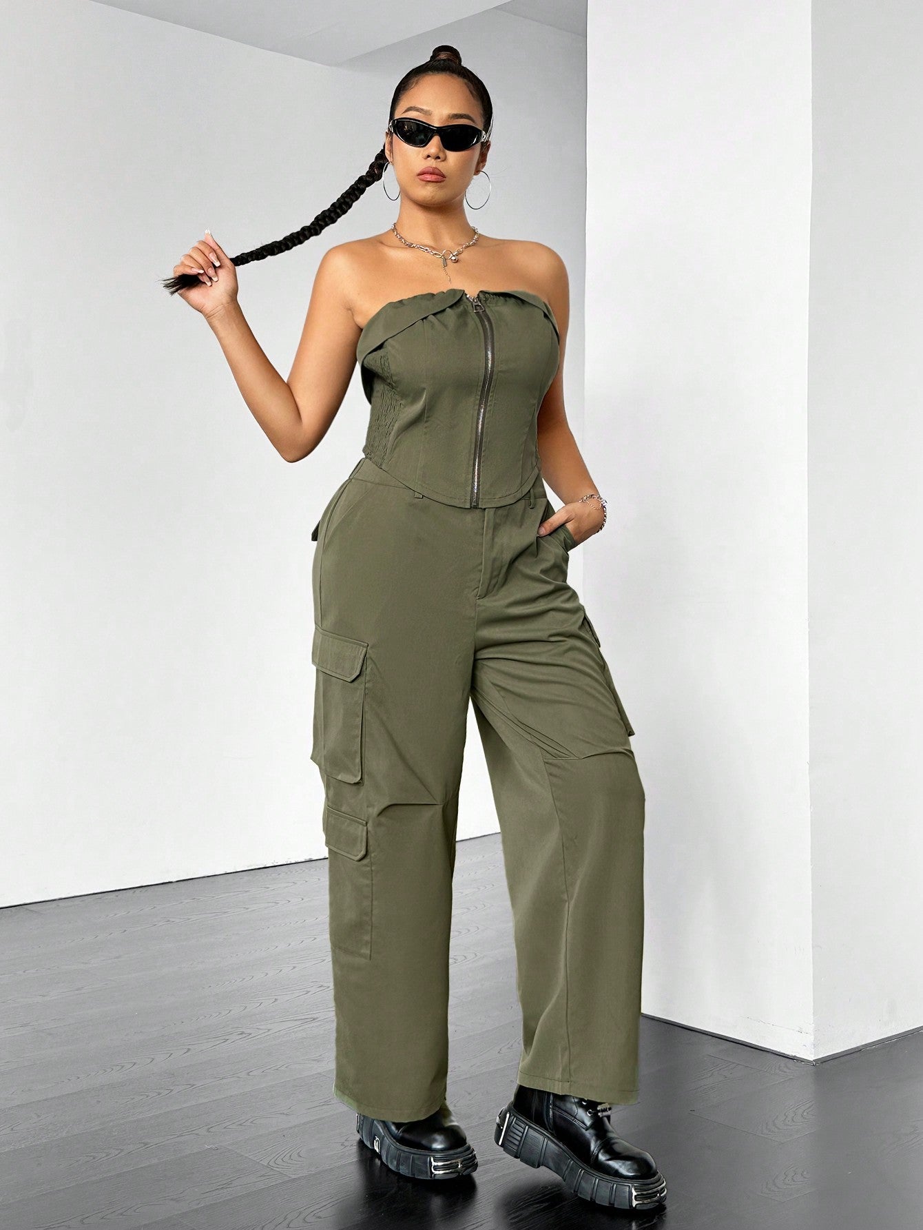 Coolane Plus Size Tube Top And Culotte Pants Set