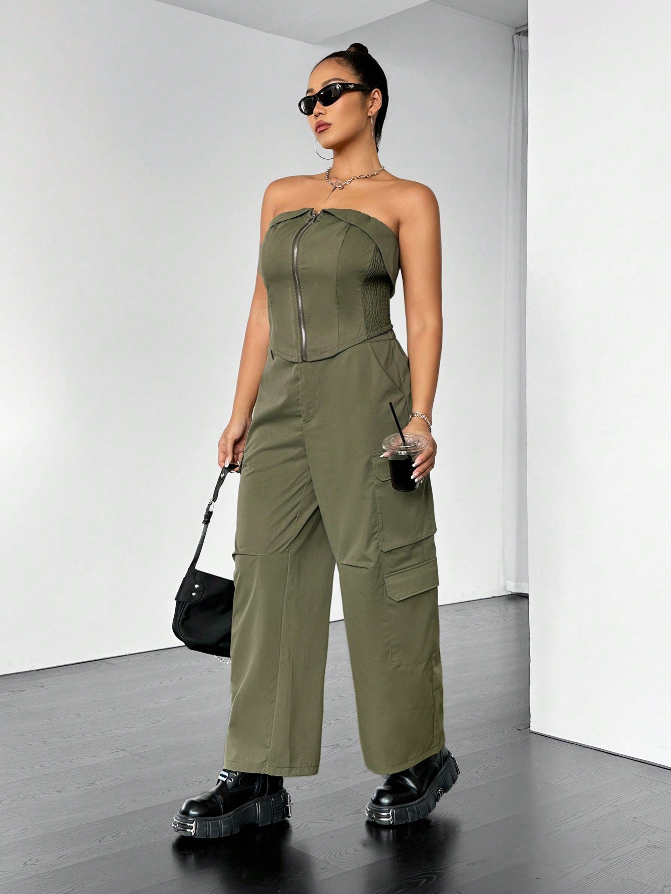 Coolane Plus Size Tube Top And Culotte Pants Set