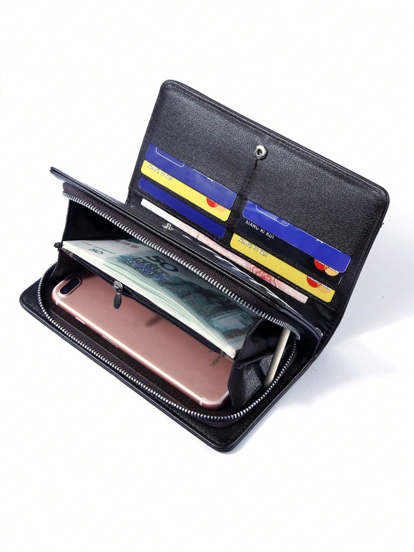 1 Men'S Fashion Business Long Clutch Multi-Card Slot Inner Zipper Multi-Functional Clip Wallet Clutch Wallet Men'S Wallet