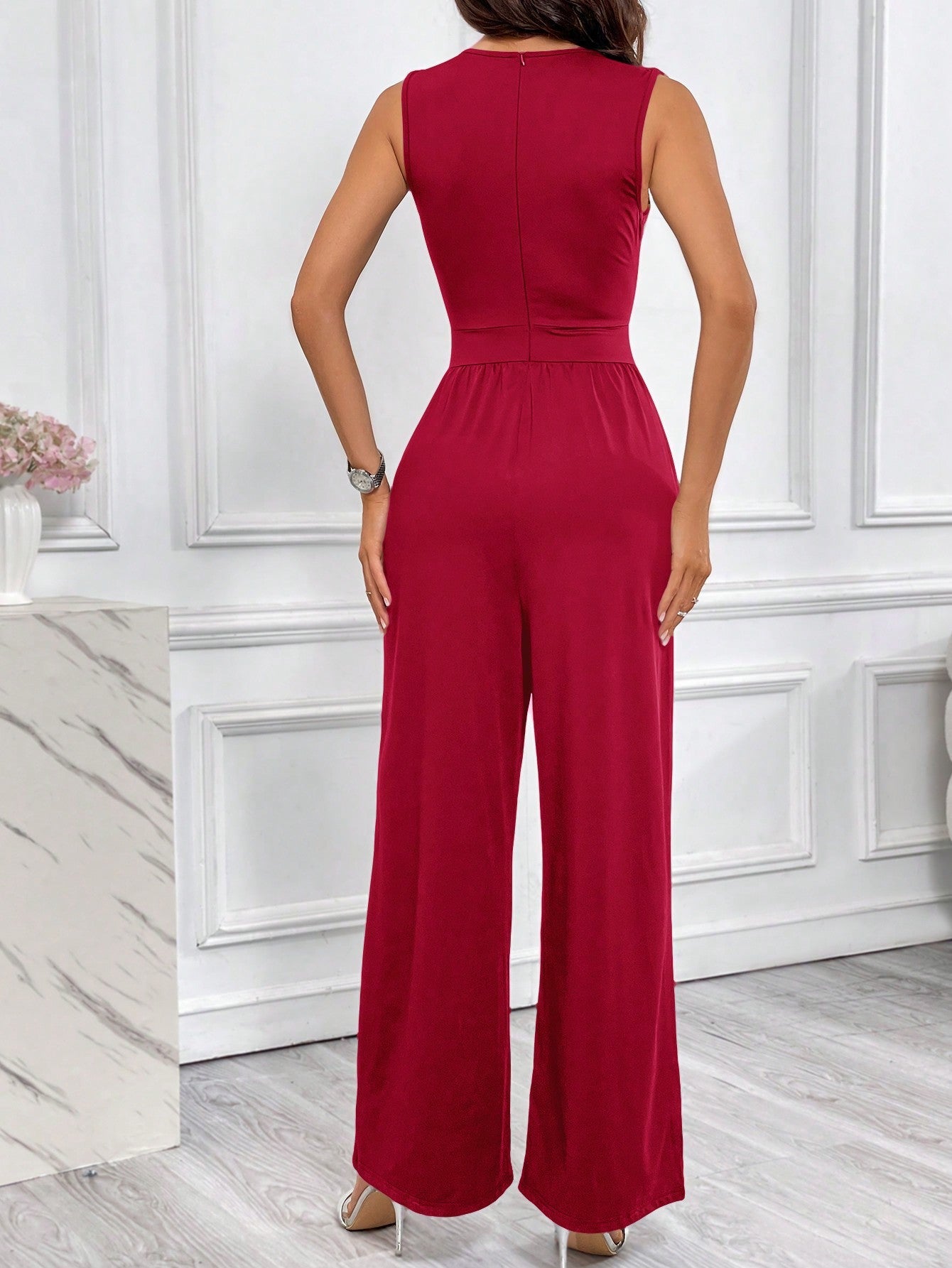 Privé Rhinestone Detail Wide Leg Jumpsuit