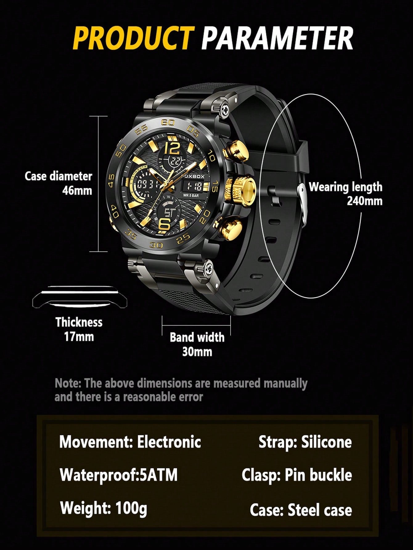 Fb0033 Fashion Round Dial Dual Display Men's Electronic Watch