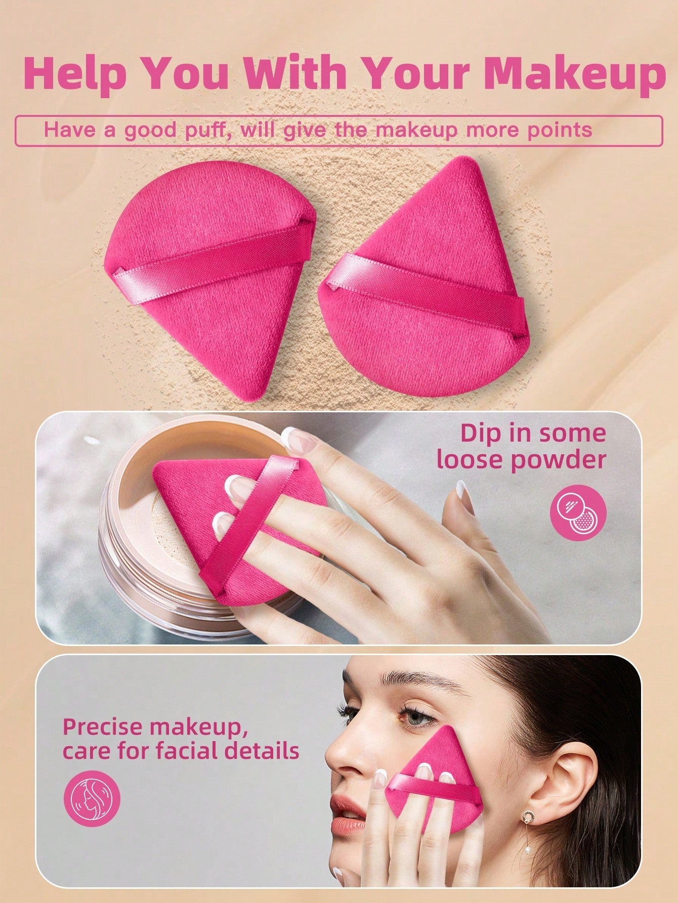 1pcs Storage Bucket+7PCS Makeup Sponge+9PCS Makeup Puff Set Soft Triangle Powder Mineral Puff For Face Makeup,Suitable For Cream & Powder Concealer, Loose Powder Makeup Applicator