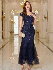 MIUSOL V-Neck Full Sequin Evening Party Fitted Long Dress