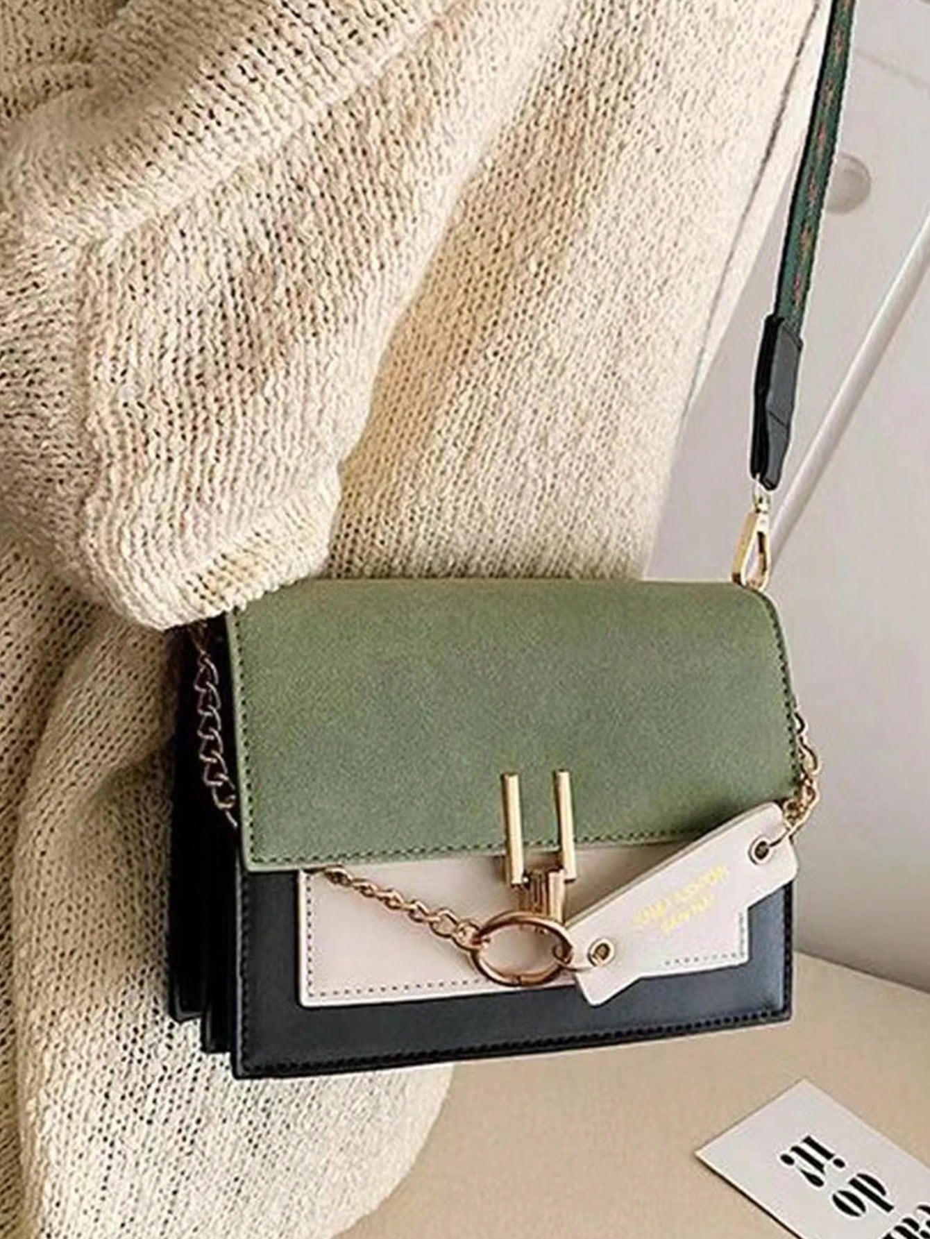 Trendy Flap Square Bag, Women's Fashion Pu Purse, Stylish Chain Decor Crossbody Bag