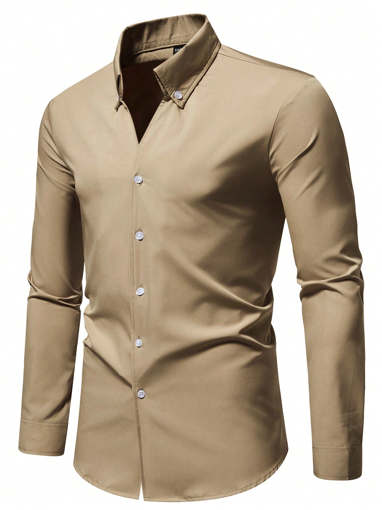 Manfinity Mode Men's Solid Color Buttoned V-neck Long Sleeve Shirt