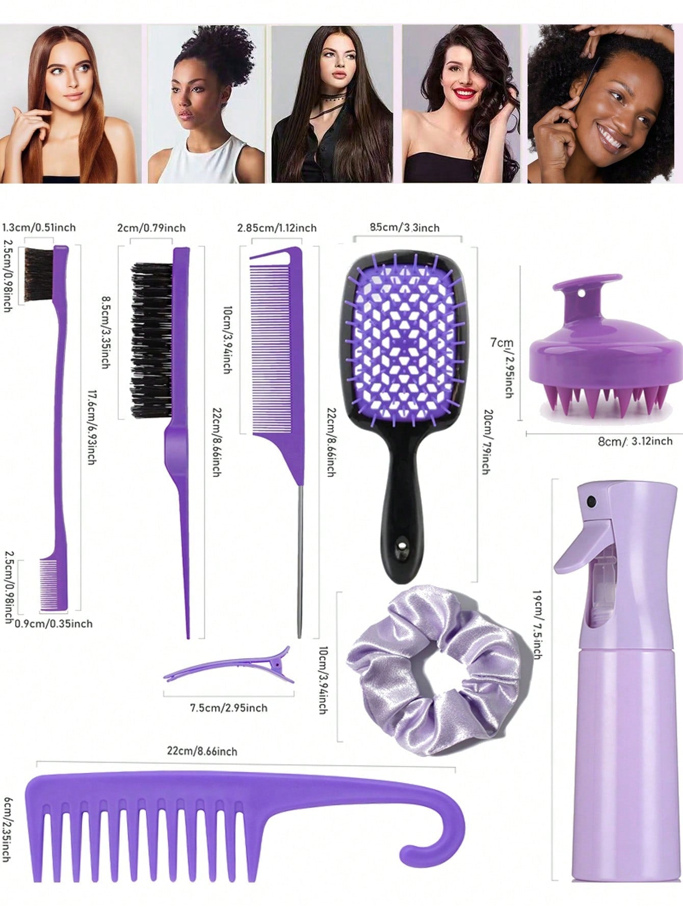 12 Pcs Hair Brush With Hair Styling Comb Set, Detangling Hair Brushes For Women Men Kids Curly Hair, HairBrush Set With Detangler Brush Teasing Hair Brush Rat Tail Comb Edge Brush,Silicone Scalp Massager Shampoo Brush For Shower,Curly Hair Brush With 200m