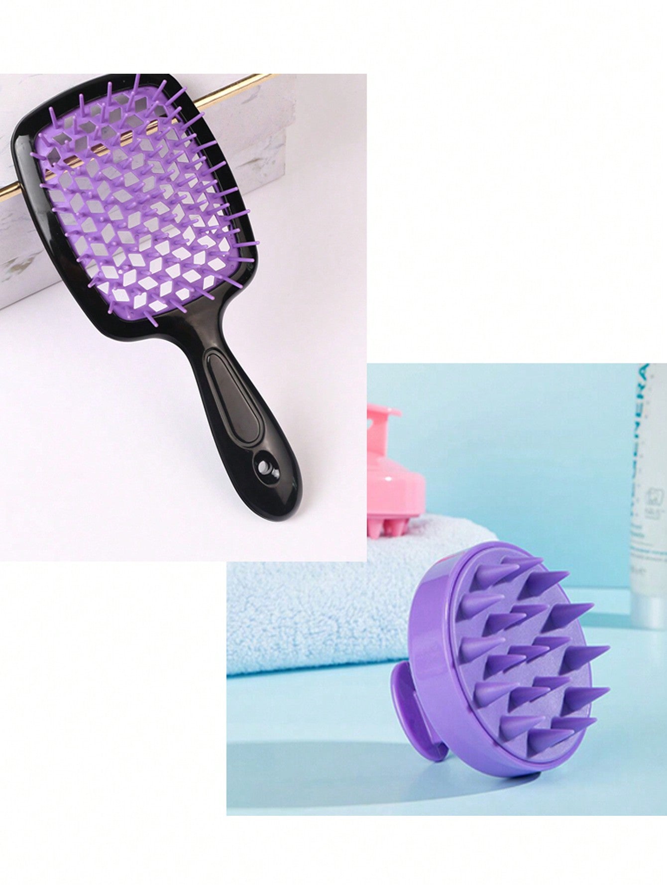 12 Pcs Hair Brush With Hair Styling Comb Set, Detangling Hair Brushes For Women Men Kids Curly Hair, HairBrush Set With Detangler Brush Teasing Hair Brush Rat Tail Comb Edge Brush,Silicone Scalp Massager Shampoo Brush For Shower,Curly Hair Brush With 200m