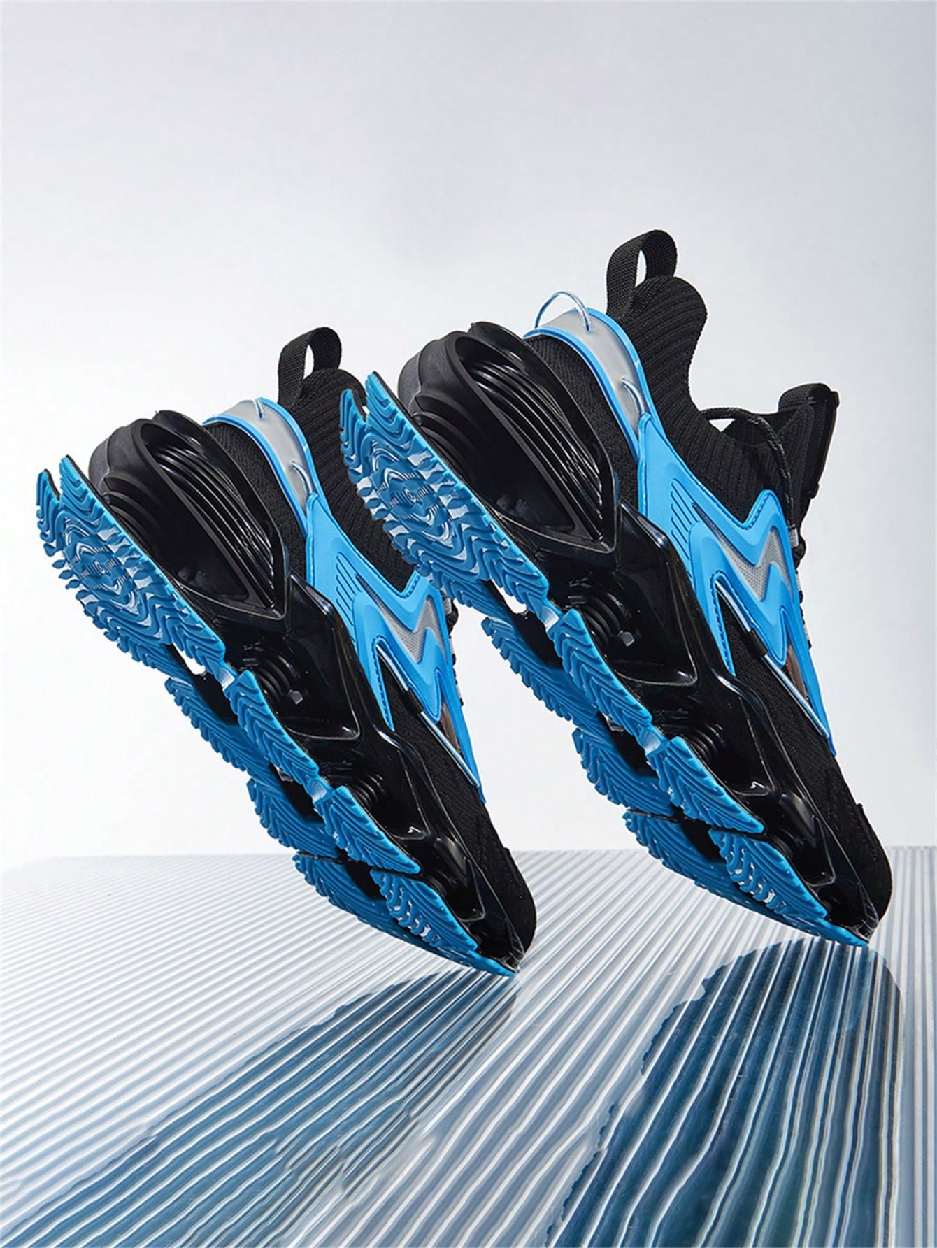 New Men's Shoes, Sport Running Shoes, Shock Absorbing Sneakers With Thickened Sole For Height Increasing With Blade/shaped Design, Night-glow For Summer And Autumn