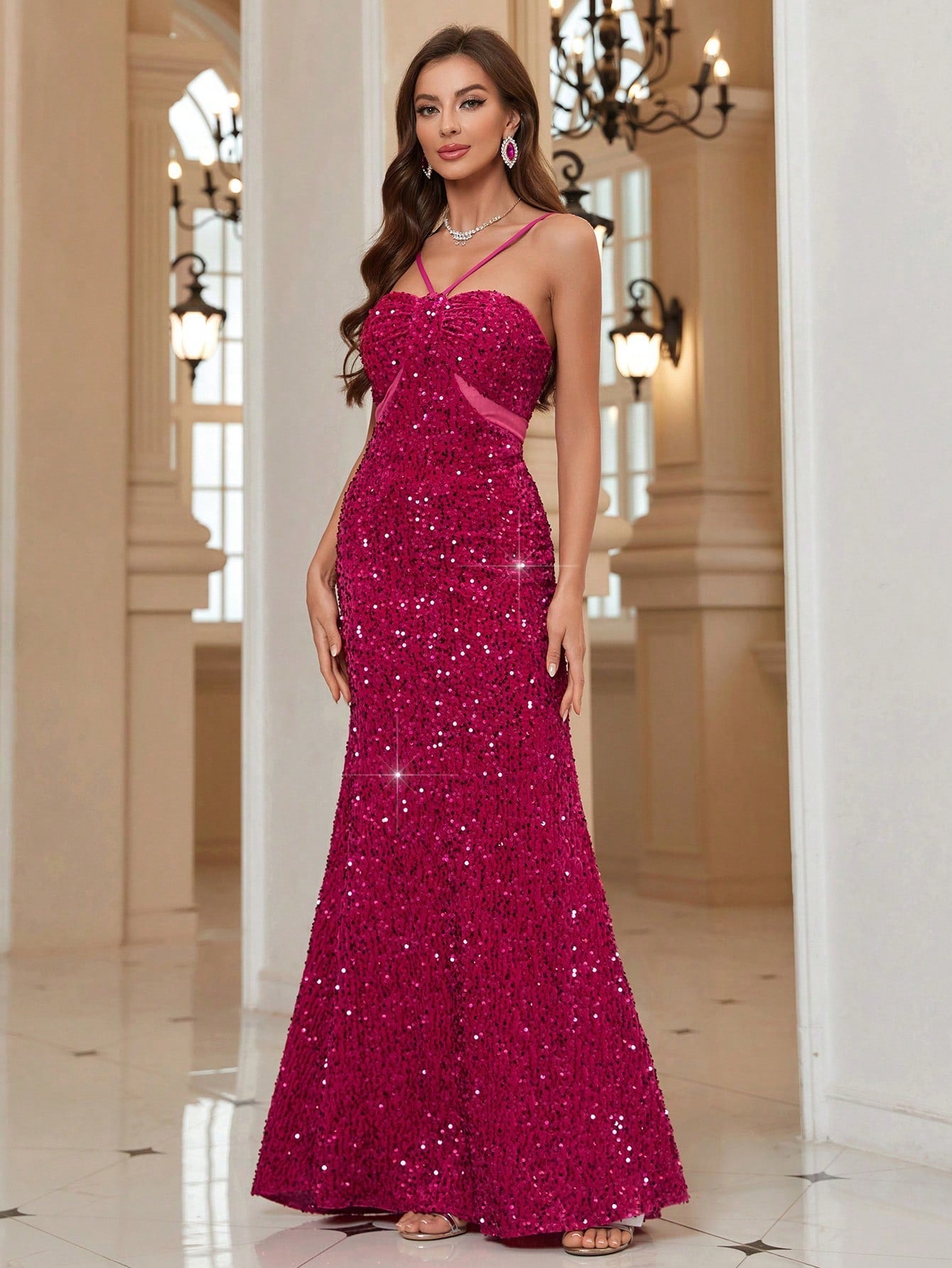 Belle Backless Mermaid Sequin Evening Party Dress