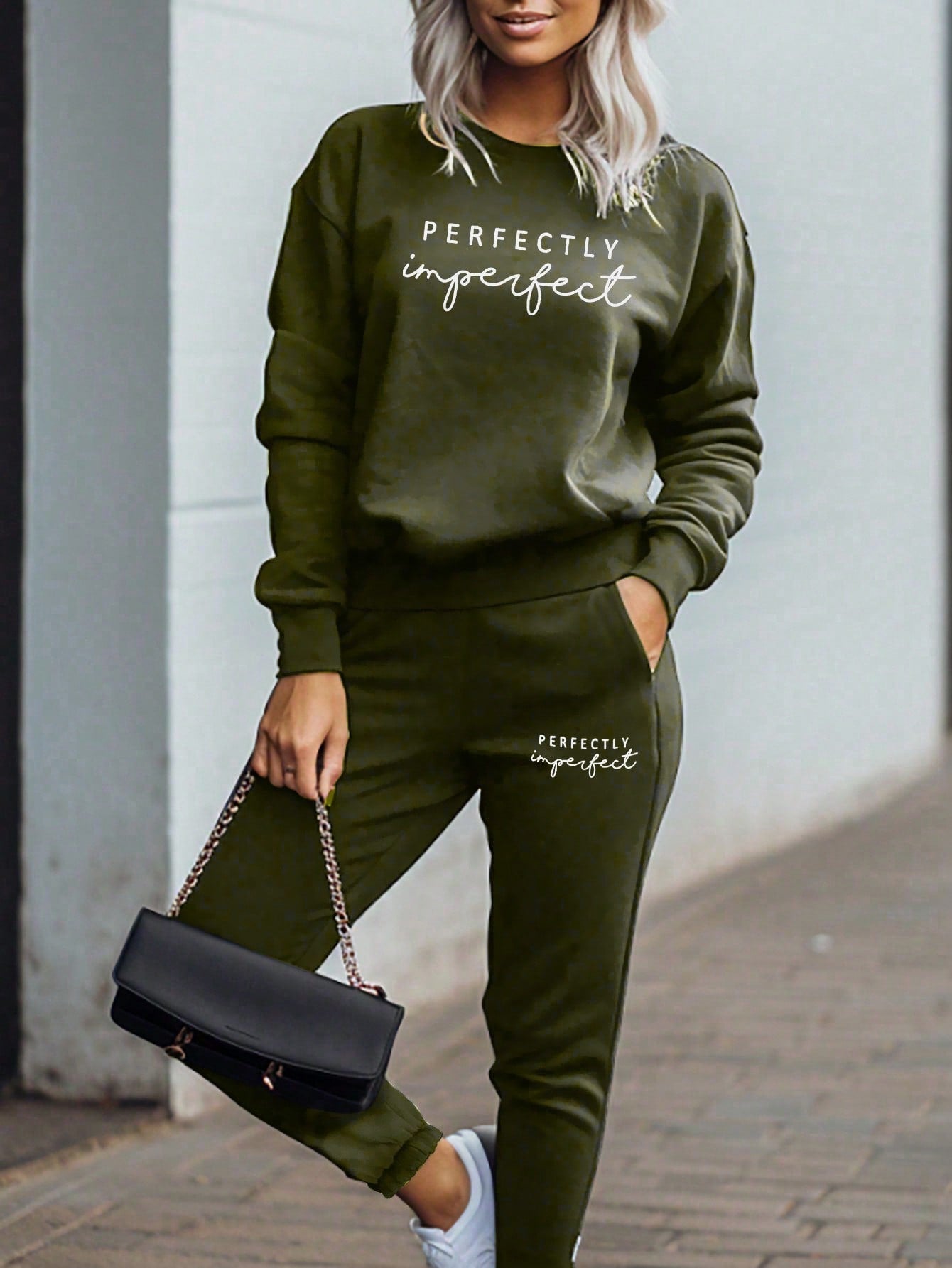 Letter Graphic Drop Shoulder Sweatshirt & Sweatpants