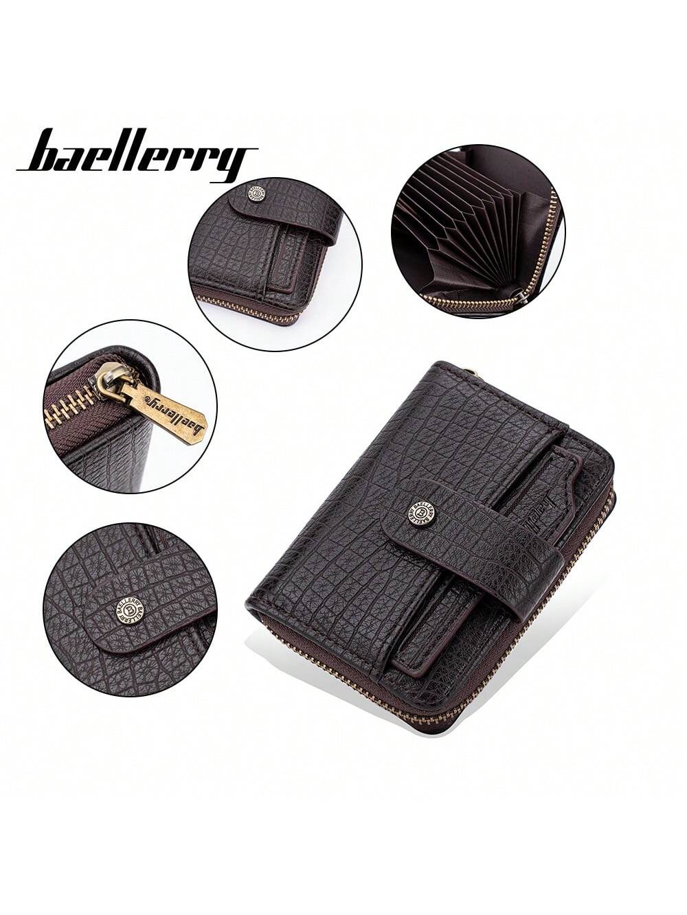 1 14 Card Slot Pu Leather Men'S Buckle Credit Card Storage Bag Unisex Id Bag Retro Zipper Card Holder Coin Purse