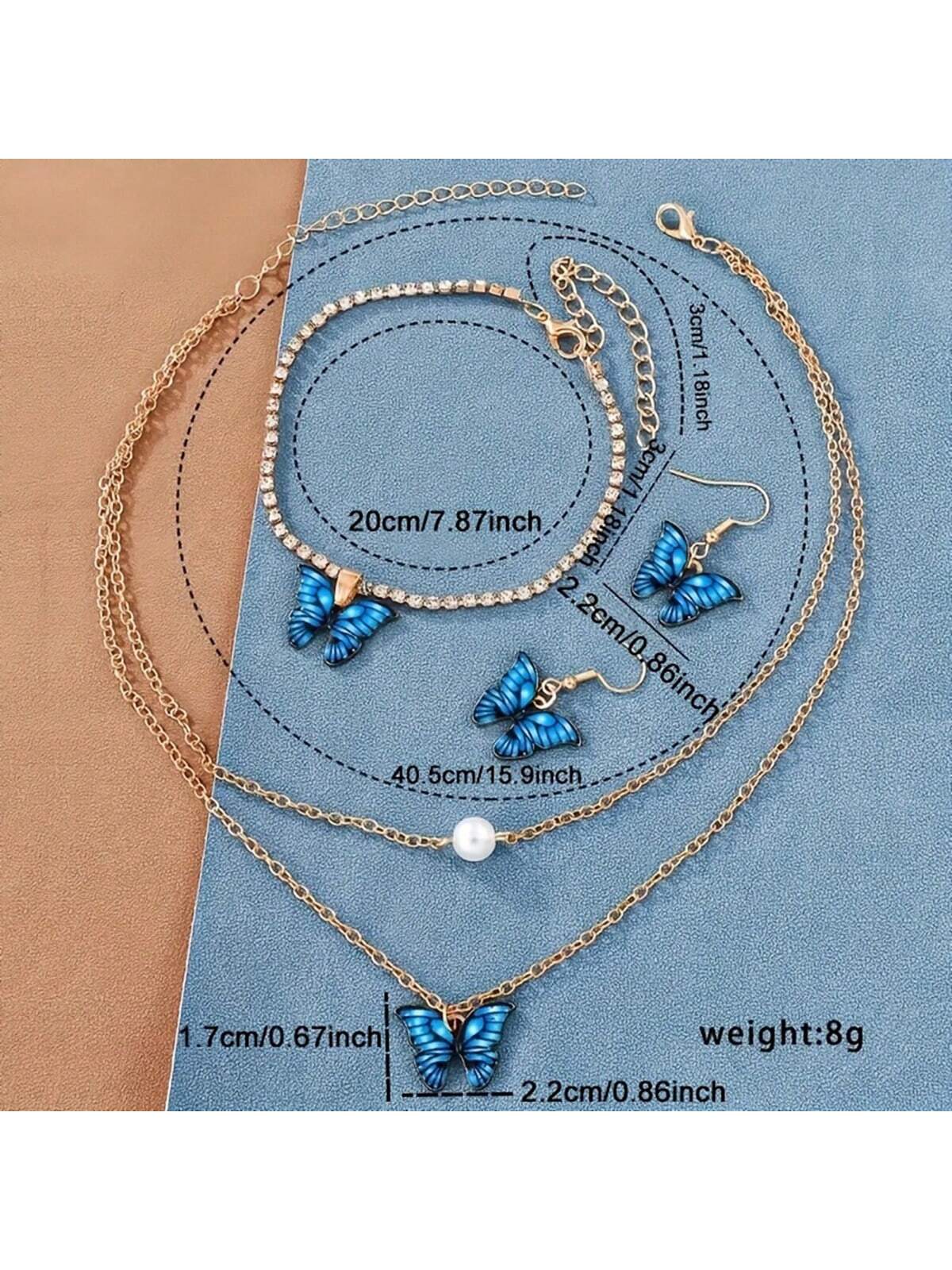 5pcs/Set Fashionable Butterfly Element Women's Quartz Watch With Pu Leather Strap, Butterfly Decorated Bracelet & Necklace Set, Butterfly Shaped Rhinestone Decor Pendant Necklace