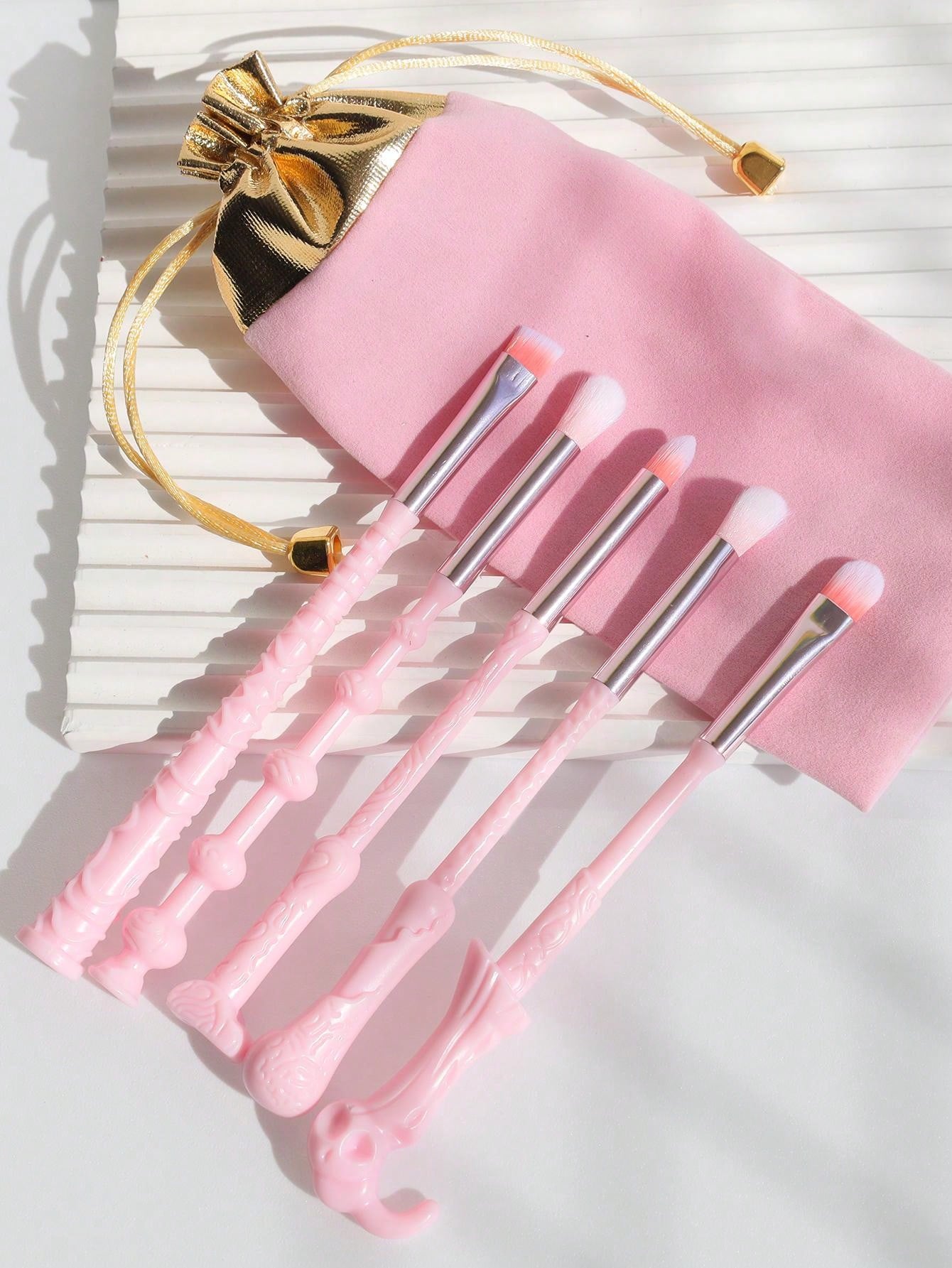 5pcs Cosmetic Brushes Set For Ladies Who Like The Magic Wand Themed Makeup Brush, Pink & Blue