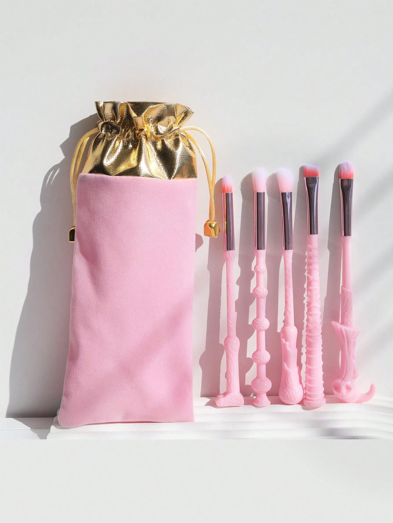 5pcs Cosmetic Brushes Set For Ladies Who Like The Magic Wand Themed Makeup Brush, Pink & Blue