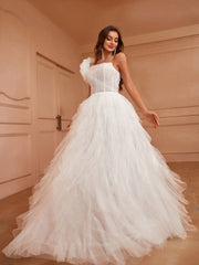 Belle Mermaid Style One-Shoulder Wedding Dress With 3d Flower And Ruffle HemSlim Pure White Wedding Dress